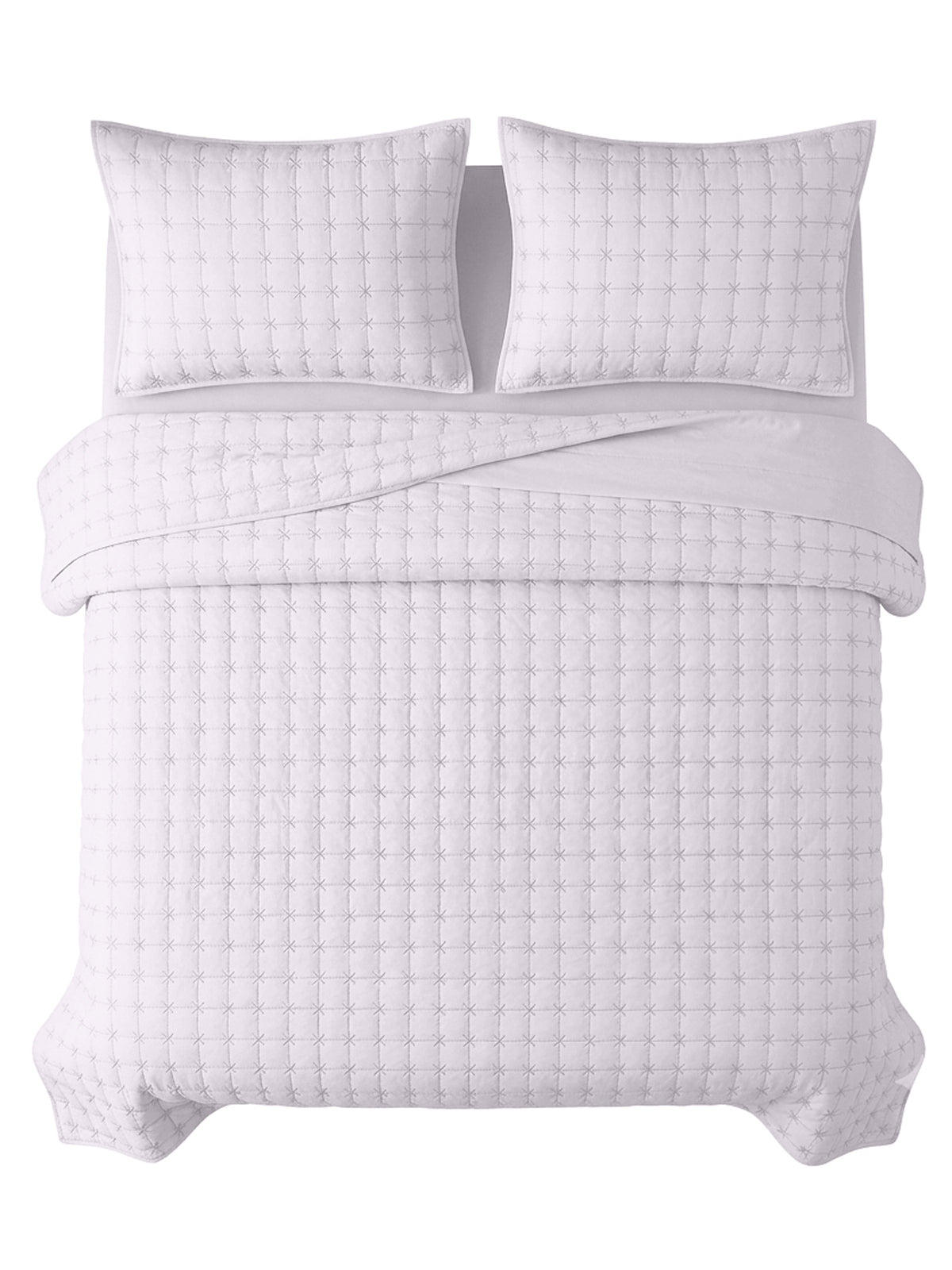 SOLACE 300GSM Cross Stitch Embroidered Quilt Bed Cover Set with 2 Pillow Covers – King Size