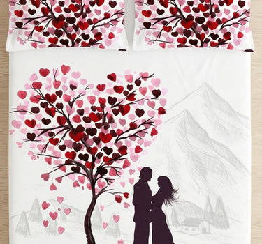 LABHAM Love Forever 200TC Natura Soft Dusty Rose Heart Tree Romance Print Bedsheet Set With 2 Matching Pillow Covers - King Size