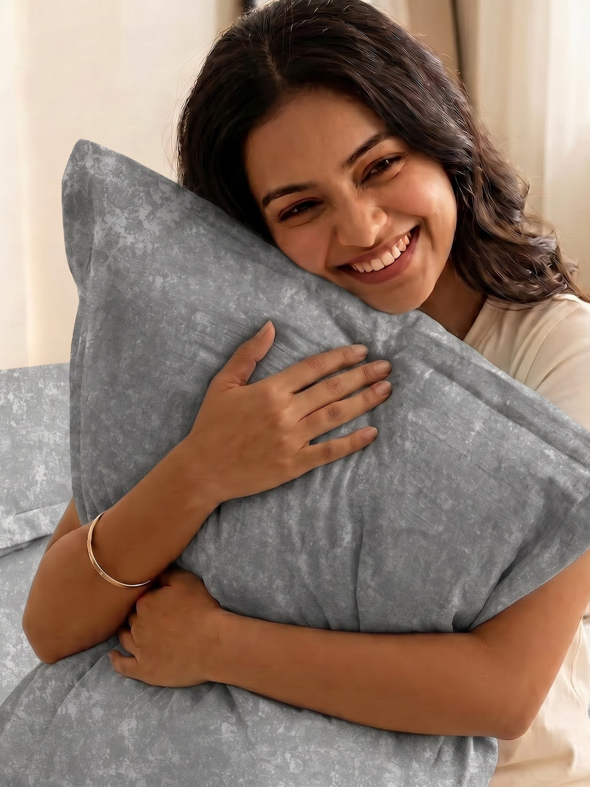 LABHAM Acid Wash 200TC Natura Soft Bedsheet Set With 2 Matching Pillow Covers - King Size