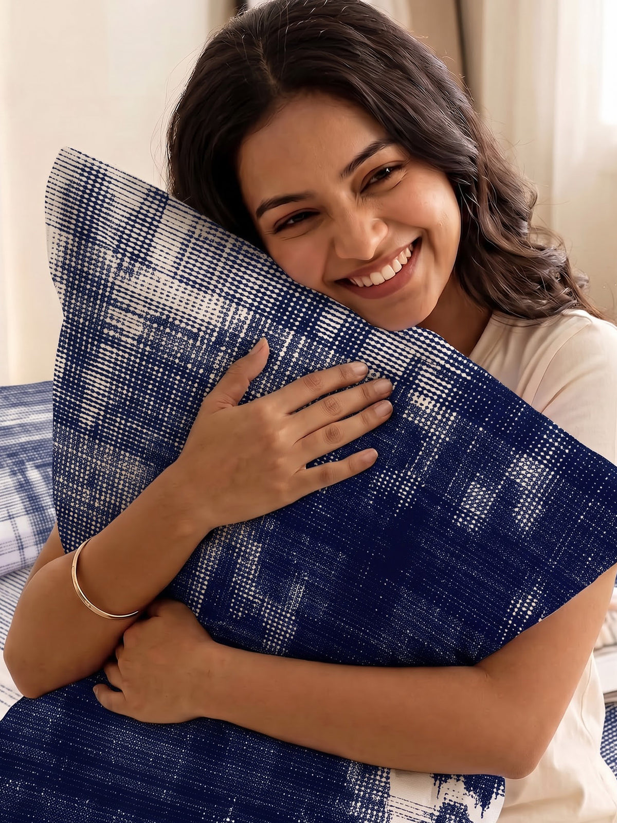 LABHAM Indigo 200TC Natura Soft Bedsheet Set With 2 Matching Pillow Covers - King Size