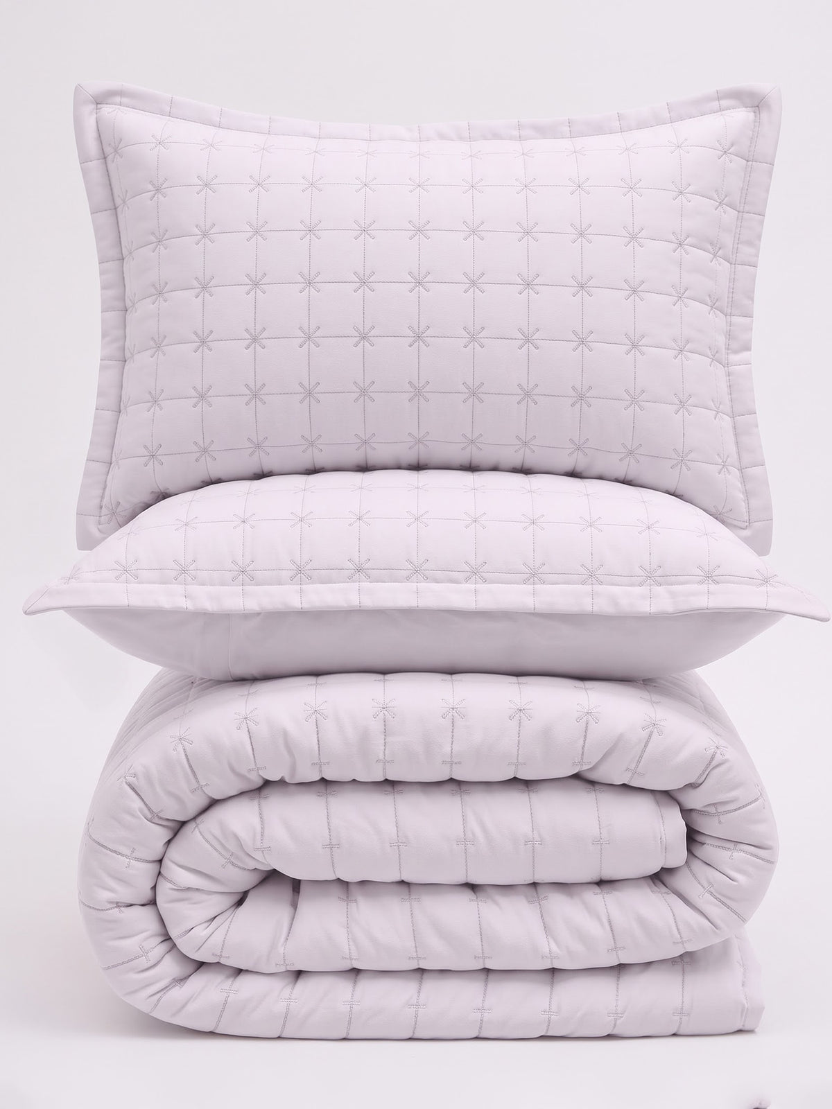 SOLACE 300GSM Cross Stitch Embroidered Quilt Bed Cover Set with 2 Pillow Covers – King Size