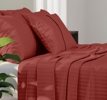 Simple Living - 210TC Satin Stripe Bedsheet Set(Red)