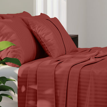 Simple Living - 210TC Satin Stripe Bedsheet Set(Red)