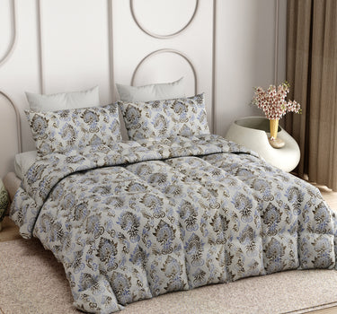 LABHAM Everyday 180TC 4Pc King Size Bedding Set - 100% Cotton, Super Soft with All Season Comfort (Paisley Floral - Silver)