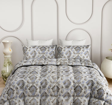 LABHAM Everyday 180TC 4Pc King Size Bedding Set - 100% Cotton, Super Soft with All Season Comfort (Paisley Floral - Silver)