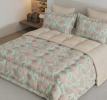 LABHAM - Daylight AC Comforter Bedding Set with Double bedsheet and 2 Pillow Covers - Queen Size (Opal Green)