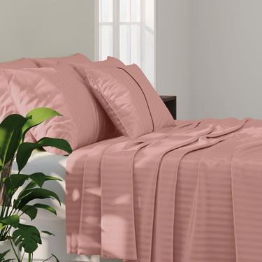 Simple Living - 210TC Satin Stripe Bedsheet Set(Pink)