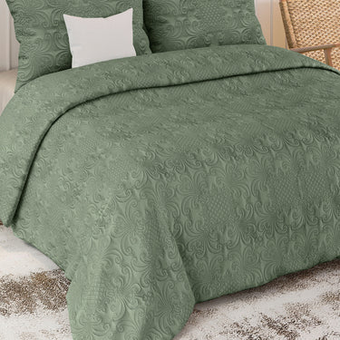 Sensation Quilted Bedcover cum AC comforter Set with 2 Pillow Covers.(Olive Green)