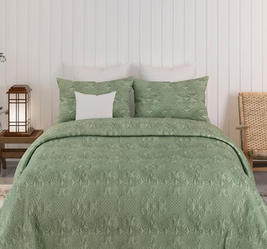 Sensation Quilted Bedcover cum AC comforter Set with 2 Pillow Covers.(Olive Green)