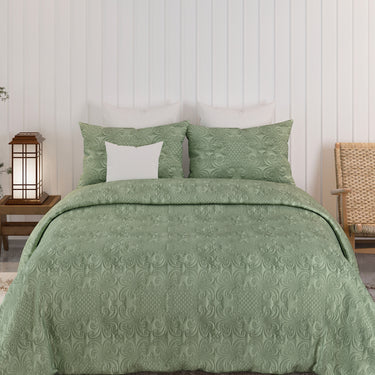 Sensation Quilted Bedcover cum AC comforter Set with 2 Pillow Covers.(Olive Green)