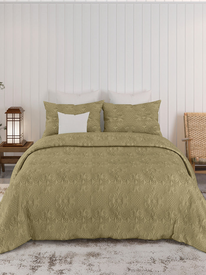 Sensation - Quilted King Bedcover Set with 2 Pillow Covers(Khakhi) quilting detail