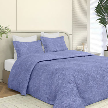 Sensation Quilted Bedcover cum AC comforter Set with 2 Pillow Covers.(BlueBerry)