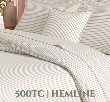 LABHAM Hemline 500TC 100% Cotton Printed King Size Bedsheet Set with 2 Matching Pillow Covers - King Size (Pista Pinstripe )