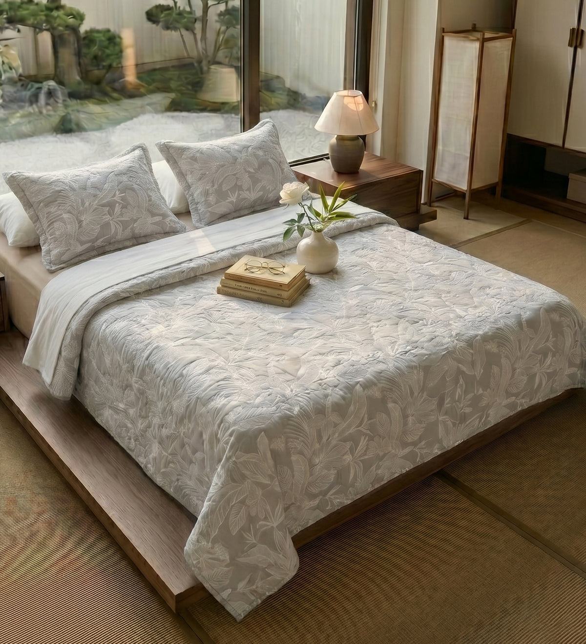 Egyptian Cotton King Bedcover With 2 Pillow Covers And Multipurpose Bag