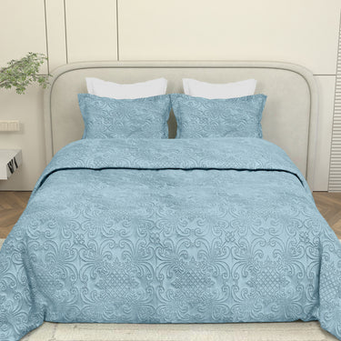 Sensation Quilted Bedcover cum AC comforter Set with 2 Pillow Covers.(Sky)