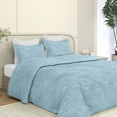 Sensation Quilted Bedcover cum AC comforter Set with 2 Pillow Covers.(Sky)