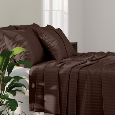 Simple Living - 210TC Satin Stripe Bedsheet Set(Coffee)