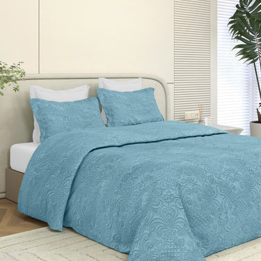 Sensation Quilted Bedcover cum AC comforter Set with 2 Pillow Covers.(Denim)