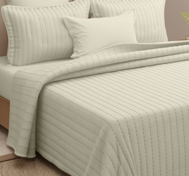 Heather Quilted Cotton Linen Bedcover cum AC Comforter Set with 2 Pillow Covers, King Size (Cream)
