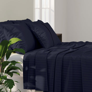 Simple Living - 210TC Satin Stripe Bedsheet Set(Mighty Blue)