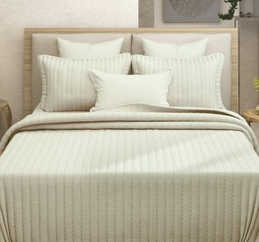 Heather Quilted Cotton Linen Bedcover cum AC Comforter Set with 2 Pillow Covers, King Size (Cream)