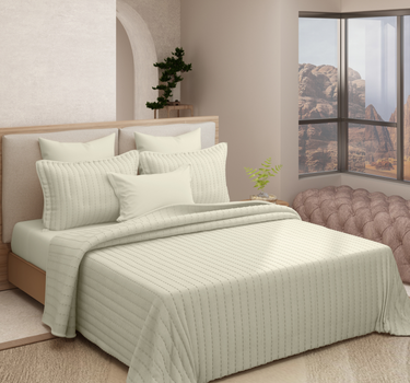 Heather Quilted Cotton Linen Bedcover cum AC Comforter Set with 2 Pillow Covers, King Size (Cream)