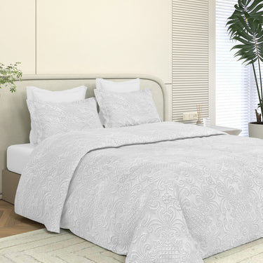 Sensation Quilted Bedcover cum AC comforter Set with 2 Pillow Covers.(White)