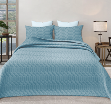 LABHAM® Azure King Size Bedcover Set - 300GSM Quilted, (90"x108") Super Soft, Durable, Easy Care, Bedspread with 2 Pillow Covers & Storage Bag (Sky)