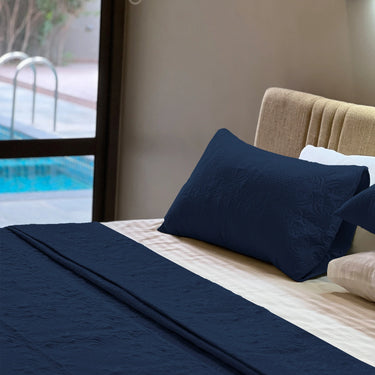 Sensation Quilted Bedcover cum AC comforter Set with 2 Pillow Covers.(Navy)