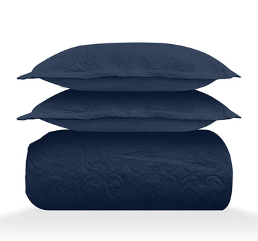 Sensation Quilted Bedcover cum AC comforter Set with 2 Pillow Covers.(Navy)
