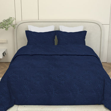 Sensation Quilted Bedcover cum AC comforter Set with 2 Pillow Covers.(Navy)