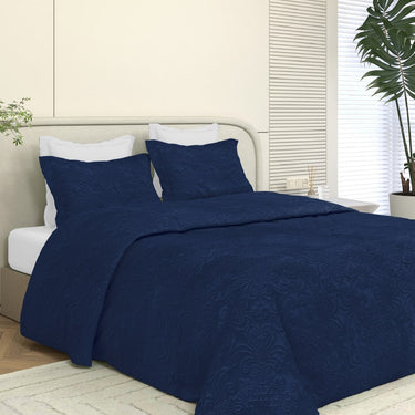 Sensation Quilted Bedcover cum AC comforter Set with 2 Pillow Covers.(Navy)