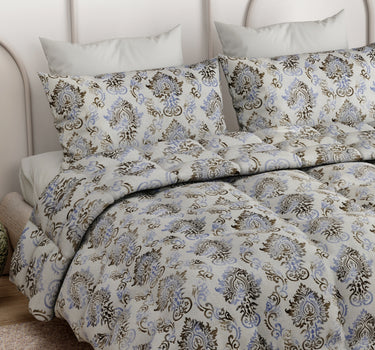 LABHAM Everyday 180TC 4Pc King Size Bedding Set - 100% Cotton, Super Soft with All Season Comfort (Paisley Floral - Silver)