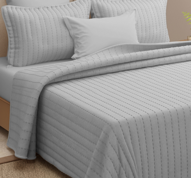 Heather Quilted Cotton Linen Bedcover cum AC Comforter Set with 2 Pillow Covers, King Size (Silver Grey)