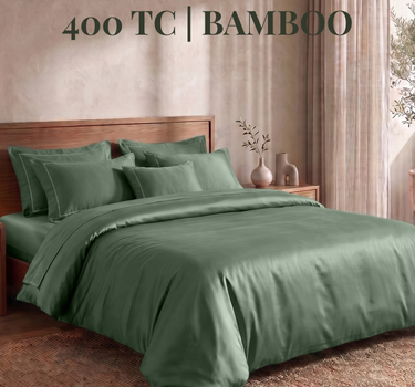 LABHAM 400TC 100% Bamboo King Size Bedsheet Set wit 2 Matching Pillow Covers - Cooling, Ultra Soft & Breathable - Green