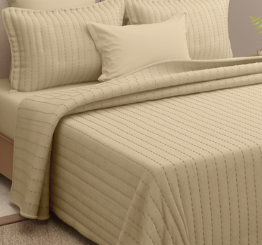 Heather Quilted Cotton Linen Bedcover cum AC Comforter Set with 2 Pillow Covers, King Size (Beige)