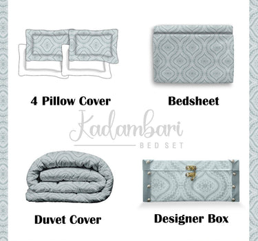 Kadambari 300TC Percale Cotton 7Pc Luxury Bedding Set
