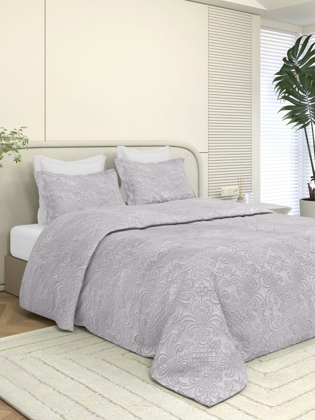 Sensation Quilted Bedcover cum AC comforter Set with 2 Pillow Covers. (Vanilla)