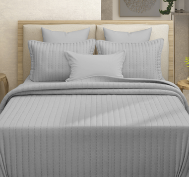 Heather Quilted Cotton Linen Bedcover cum AC Comforter Set with 2 Pillow Covers, King Size (Silver Grey)