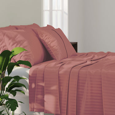 Simple Living - 210TC Satin Stripe Bedsheet Set(Rust)