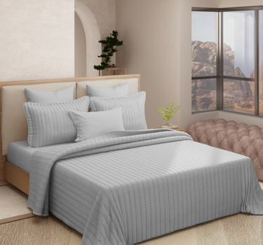 Heather Quilted Cotton Linen Bedcover cum AC Comforter Set with 2 Pillow Covers, King Size (Silver Grey)