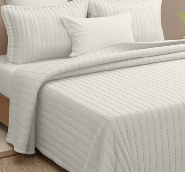 Heather Quilted Cotton Linen Bedcover cum AC Comforter Set with 2 Pillow Covers, King Size (Pearl)