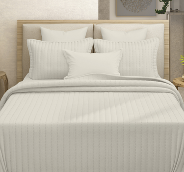 Heather Quilted Cotton Linen Bedcover cum AC Comforter Set with 2 Pillow Covers, King Size (Pearl)