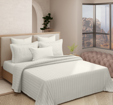 Heather Quilted Cotton Linen Bedcover cum AC Comforter Set with 2 Pillow Covers, King Size (Pearl)