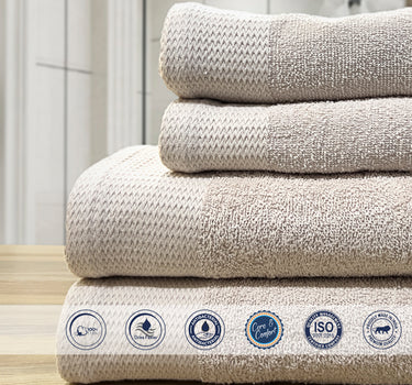 Celebration 4Pc Towel Set - 500GSM 2Pc Bath Towels & 2Pc Hand Towels (Beige)