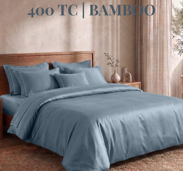 LABHAM 400TC 100% Bamboo King Size Bedsheet Set wit 2 Matching Pillow Covers - Cooling, Ultra Soft & Breathable - Blue