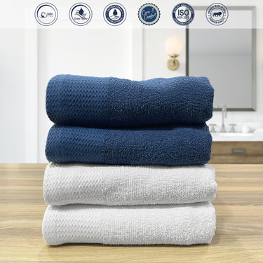 Revive- Pack Of 4 Multipurpose Super Soft Hand Towels (Blue&White)