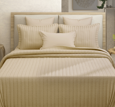 Heather Quilted Cotton Linen Bedcover cum AC Comforter Set with 2 Pillow Covers, King Size (Beige)