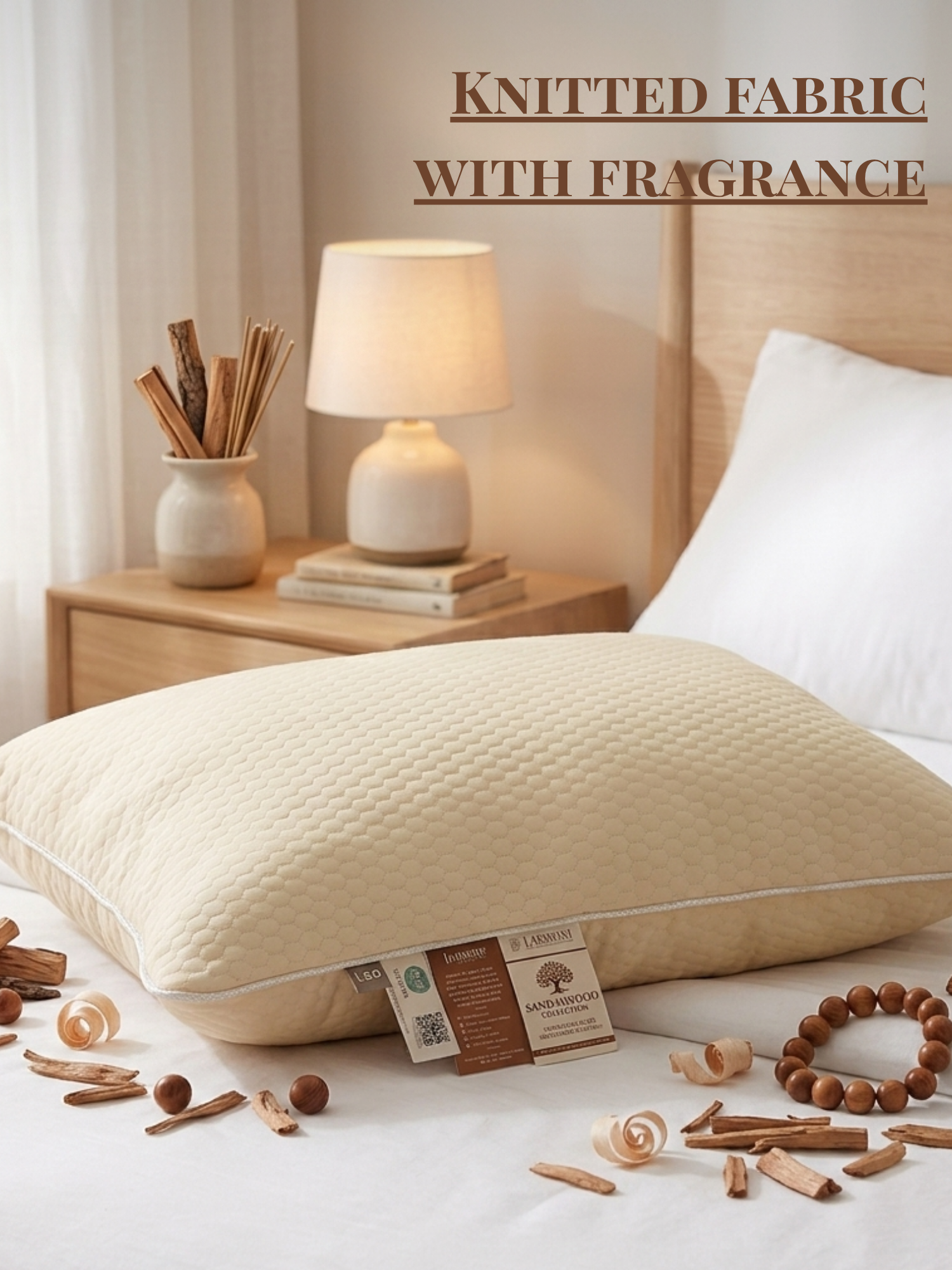 Sandalwood Aroma PillowSandalwood Aroma Pillow — knitted fabric infused with sandalwood fragrance, 1.5D microfibre fill