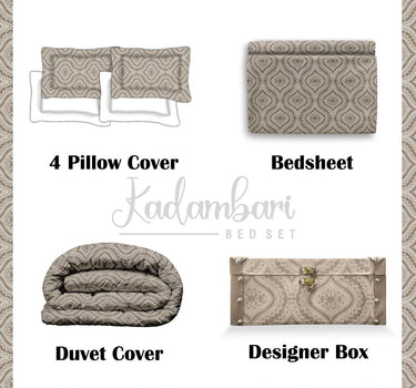 Kadambari 300TC Percale Cotton 7Pc Luxury Bedding Set